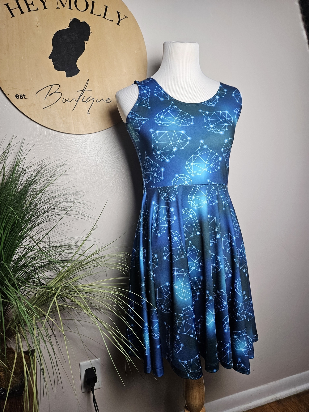 Hey Molly Boutique Blue Geometric Fit & Flare Mini Dress